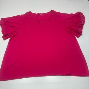 Unbranded Blouse Women Size 2X Plus‎ Size Fuchsia Eyelet Ruffle Sleeve comfy